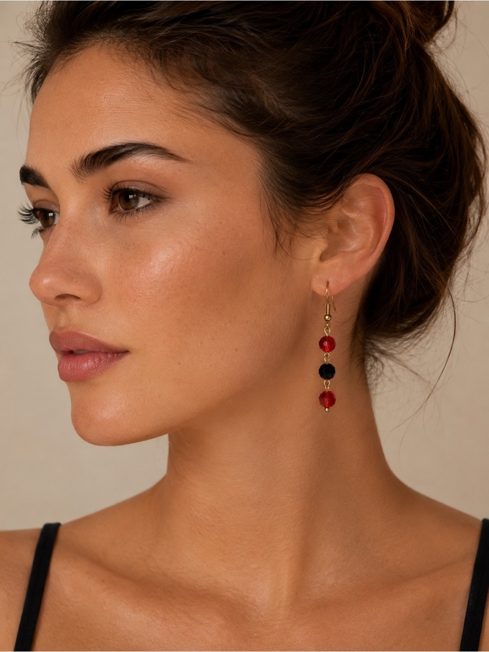 Handmade Red and Black Crystal Dangle Earrings -